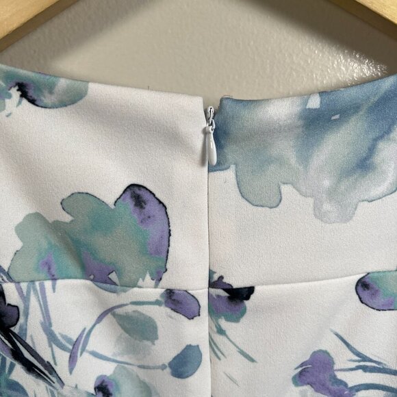 Calvin Klein Side Pleated Sheath Floral Dress Size 14 Blue Wedding Guest Church - Picture 9 of 11